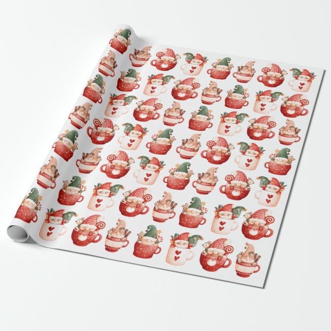 Cute Christmas Gnome Winter Holiday Party Wrapping Paper (Unrolled)