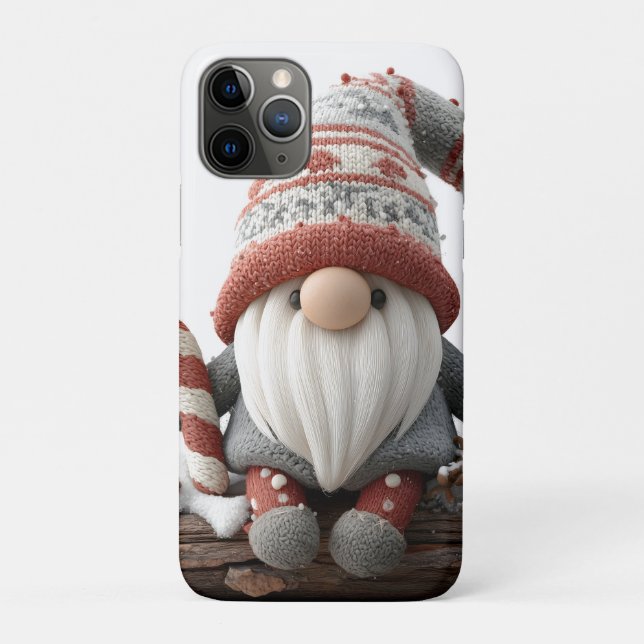Cute Christmas Gnome with a Candy Cane on a Log Case-Mate iPhone Case (Back)