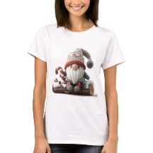Cute Christmas Gnome with a Candy Cane on a Log