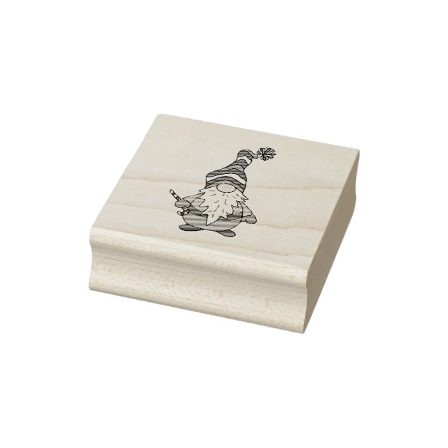 Cute Christmas Gnome with Candy Cane Rubber Stamp (Stamp)