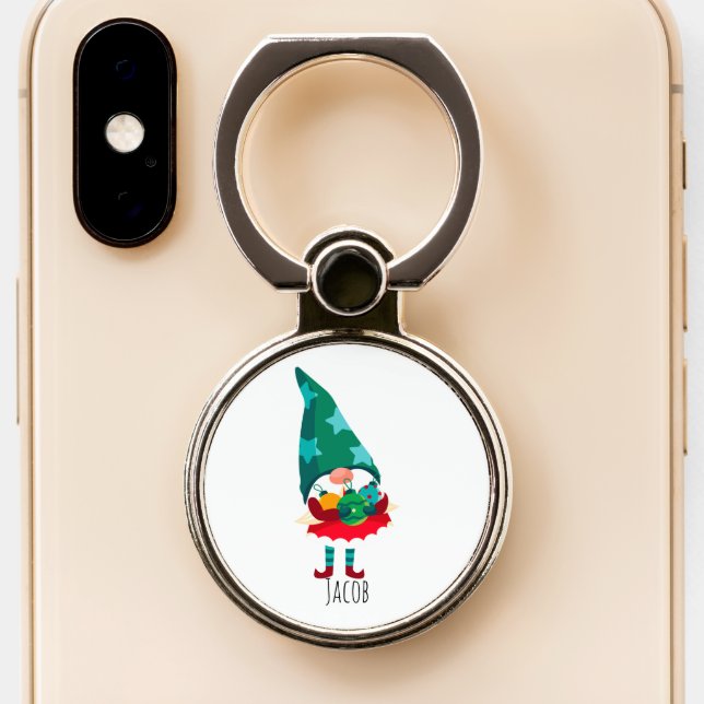 Cute Christmas Gnome with Christmas Ornaments Phone Ring Stand (Close Up)