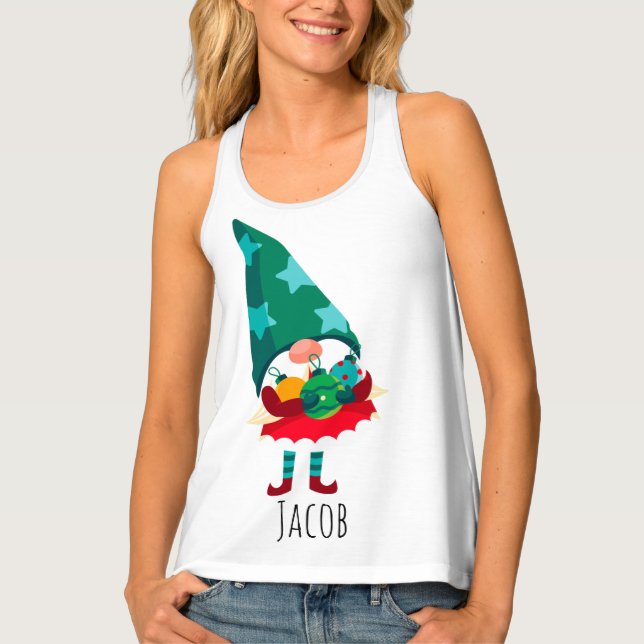 Cute Christmas Gnome with Christmas Ornaments Tank Top (Front)