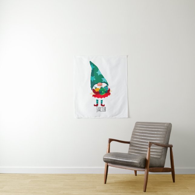 Cute Christmas Gnome with Christmas Ornaments Tapestry (In Situ)