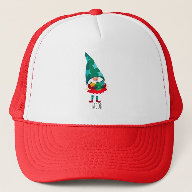 Cute Christmas Gnome with Christmas Ornaments Trucker Hat (Front)