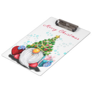 Cute Christmas Gnome with Gift Clipboard