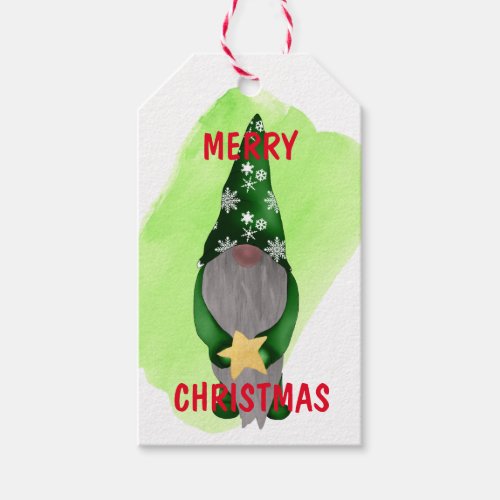 Cute Christmas Gnome with Gold Star Gift Tags
