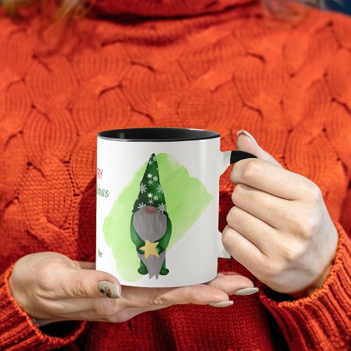 Cute Christmas Gnome with Gold Star Mug