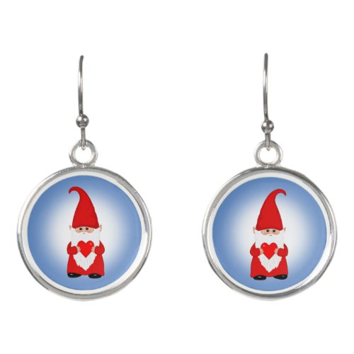 Cute Christmas Gnome with Heart Earrings