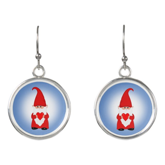 Cute Christmas Gnome with Heart Earrings (Front)