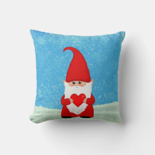 Cute Christmas Gnome with Heart Throw Pillow