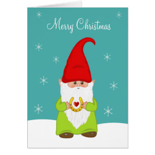 Cute Christmas Gnome with Horseshoe Cards