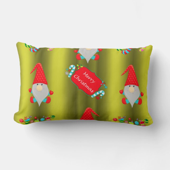 Cute Christmas Gnomes Chartreuse Green Christmas Lumbar Pillow (Front)