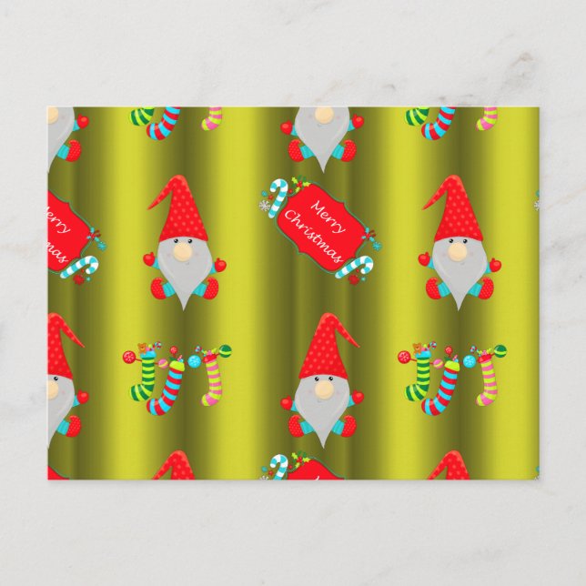 Cute Christmas Gnomes Chartreuse Green Postcard (Front)