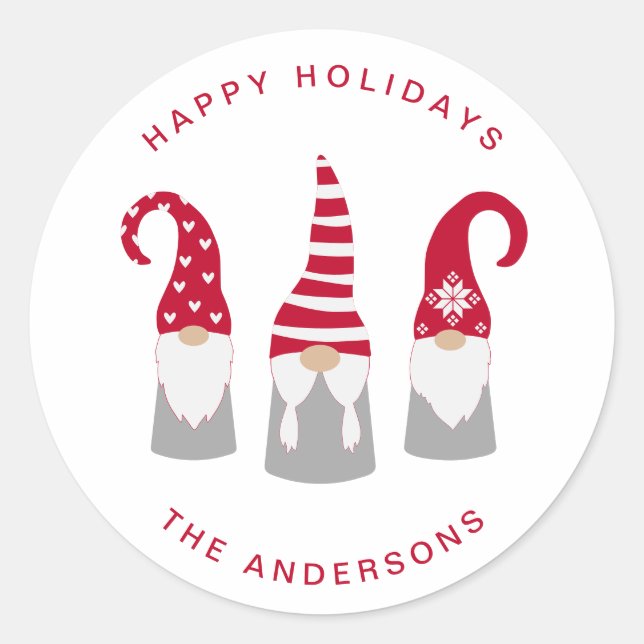 Cute Christmas Gnomes Classic Round Sticker (Front)