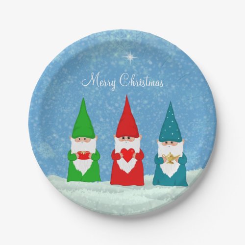 Cute Christmas Gnomes Dressed in Blue Red   Green Paper Plates