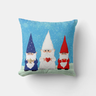 Cute Christmas Gnomes Dressed in Blue Red & White Throw Pillow