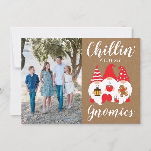 Cute Christmas Gnomes Family Photo Holiday Card