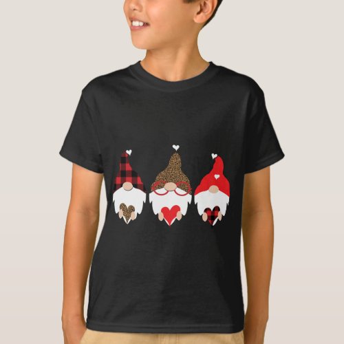 Cute Christmas Gnomes Heart Cheetah Buffalo Print  T_Shirt