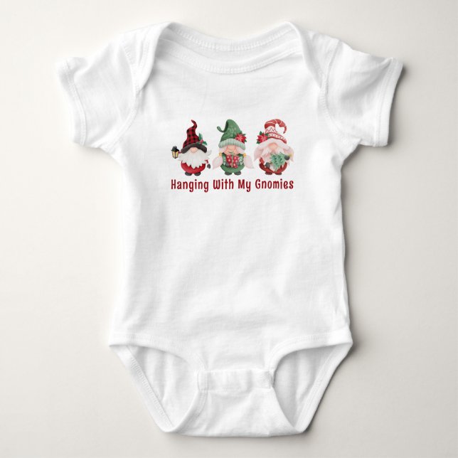 Cute Christmas Gnomes Holiday Baby Bodysuit (Front)