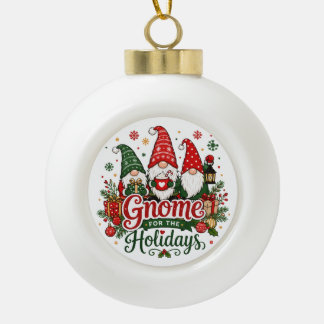 Cute Christmas Gnomes Holiday Design Ceramic Ball Christmas Ornament