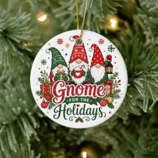 Cute Christmas Gnomes Holiday Design Ceramic Ornament