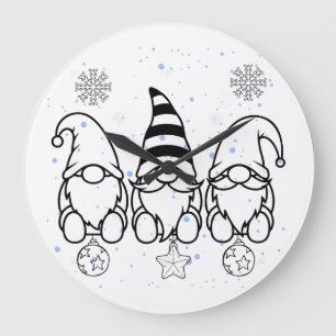 Cute Christmas Gnomes Holiday Design.  Large Clock