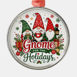 Cute Christmas Gnomes Holiday Design Metal Ornament