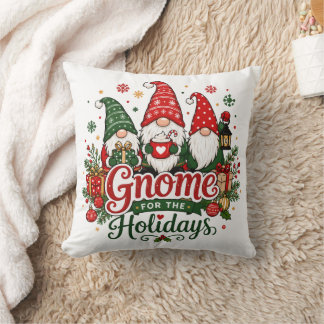 Cute Christmas Gnomes Holiday Design Throw Pillow