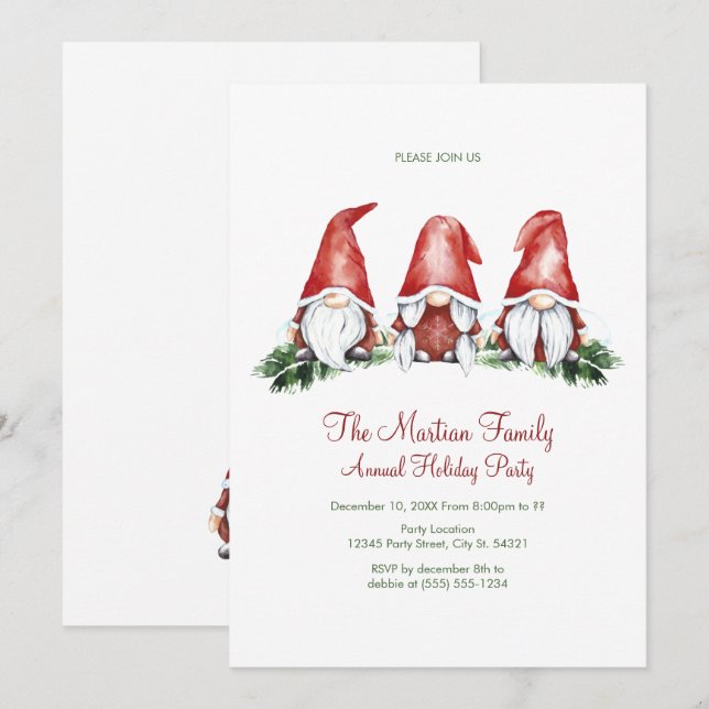Cute Christmas Gnomes, Holiday Party Invitations (Front/Back)