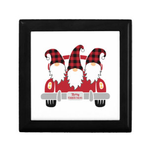 Cute Christmas gnomes in Plaid Hats and red truck Gift Box