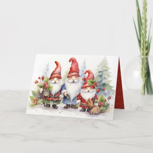 Cute Christmas Gnomes In Snowflakes Holiday Card