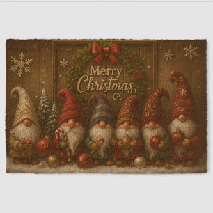 Cute Christmas Gnomes Merry Doormat Fiber Doormat