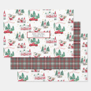 Cute Christmas Gnomes Merry n Bright Forest Truck Wrapping Paper Sheets