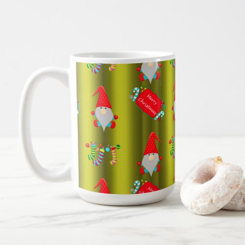 Cute Christmas Gnomes on Green Coffee Mug