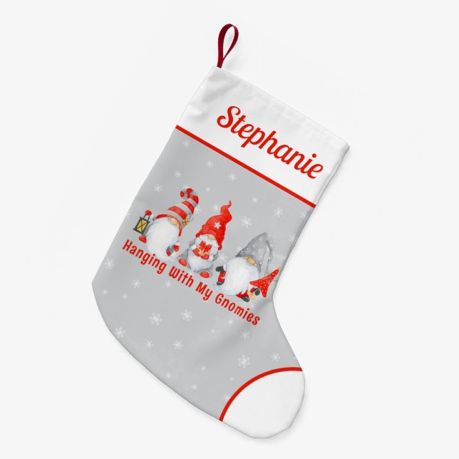 Cute Christmas Gnomes Personalized Small Christmas Stocking (Front (Hanging))