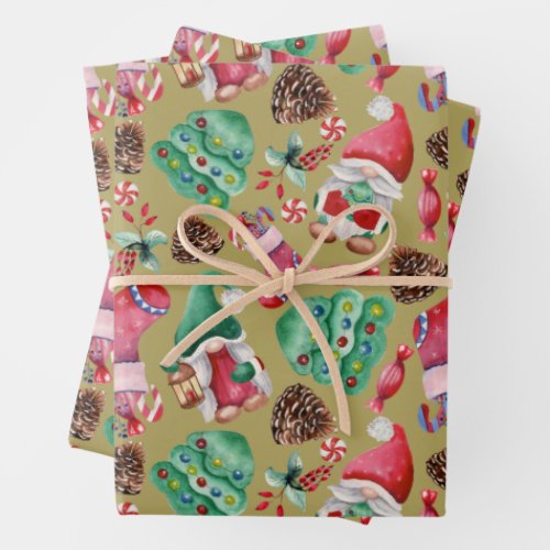 Cute Christmas Gnomes Stockings Christmas Candy Wrapping Paper Sheets