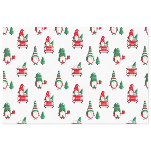 Cute Christmas Gnomes Tree on Red Car Tissue Paper