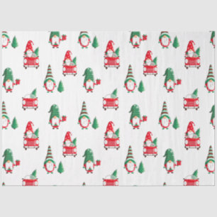 Cute Christmas Gnomes Tree on Red Car Tissue Paper