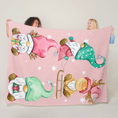 Cute Christmas Gnomes Watercolor  Fleece Blanket