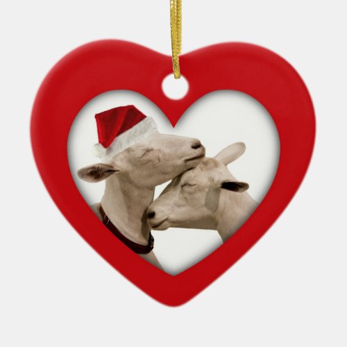 Cute Christmas Goat Couple Ceramic Ornament
