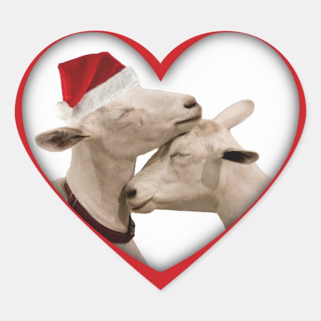 Cute Christmas Goat Couple Heart Sticker (Front)