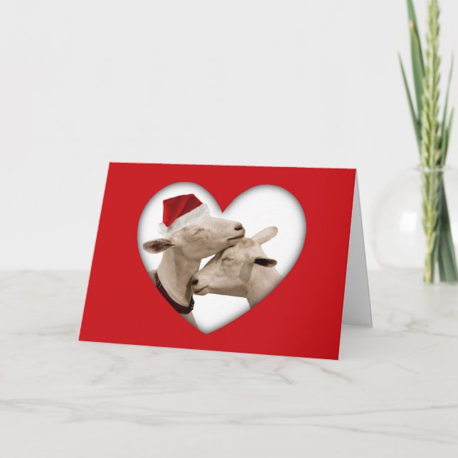 Cute Christmas Goat Couple Holiday Card (Front)