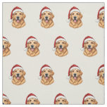 Cute Christmas Golden Retriever Dog with Santa Hat Fabric