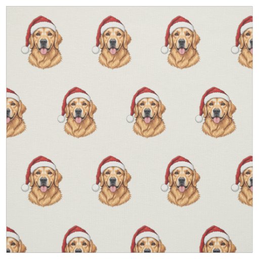 Cute Christmas Golden Retriever Dog with Santa Hat Fabric