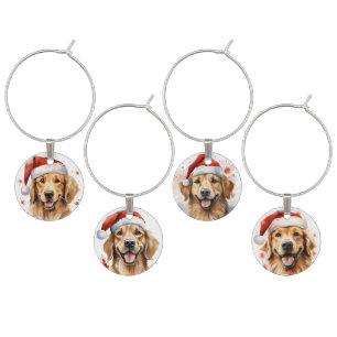 CUTE CHRISTMAS GOLDEN RETRIEVER DOGS WITH HATS WINE CHARM