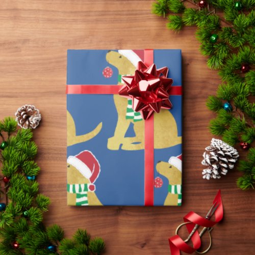 Cute Christmas Golden Retriever Holiday Dog Blue Wrapping Paper