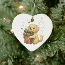 Cute Christmas Golden Retriever Puppy Hugging Gift
