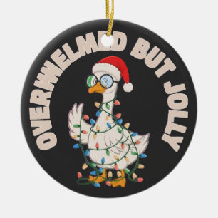 Cute Christmas Goose Wearing Santa Hat Ceramic Ornament