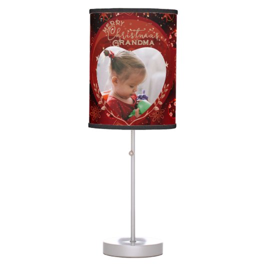 Cute Christmas Grandma Photo Red  Table Lamp (Front)