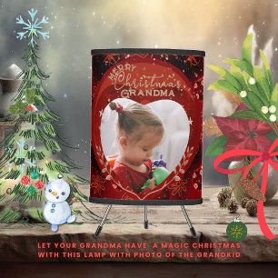 Cute Christmas Grandma Photo Red Table Lamp